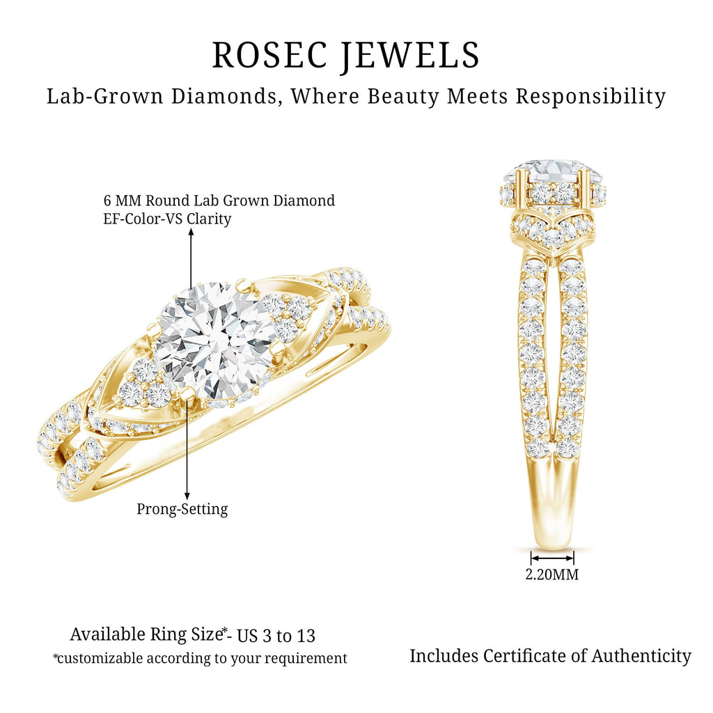 Lab Grown Diamond Round Engagement Ring With Side Stone