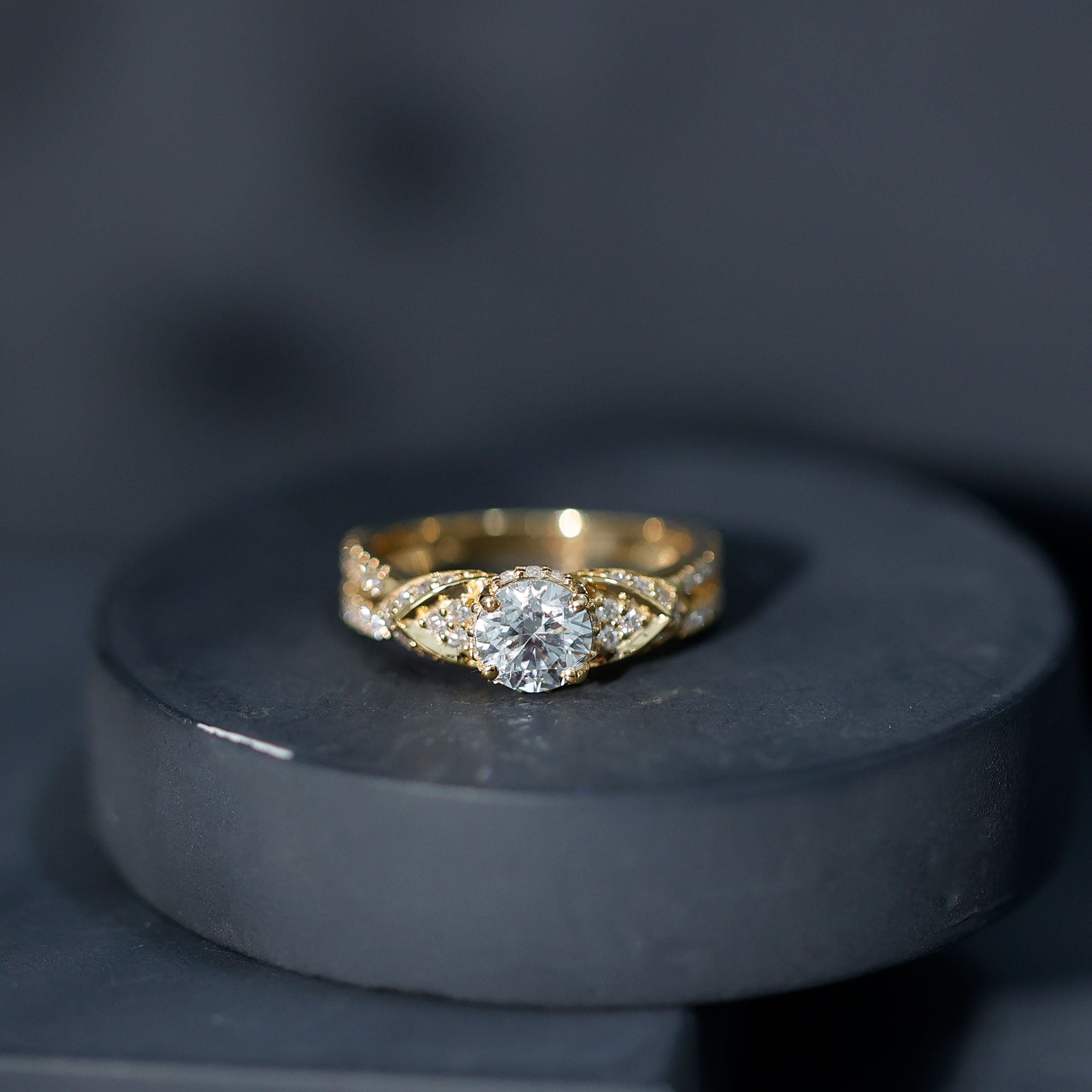 Lab Grown Diamond Round Engagement Ring With Side Stone