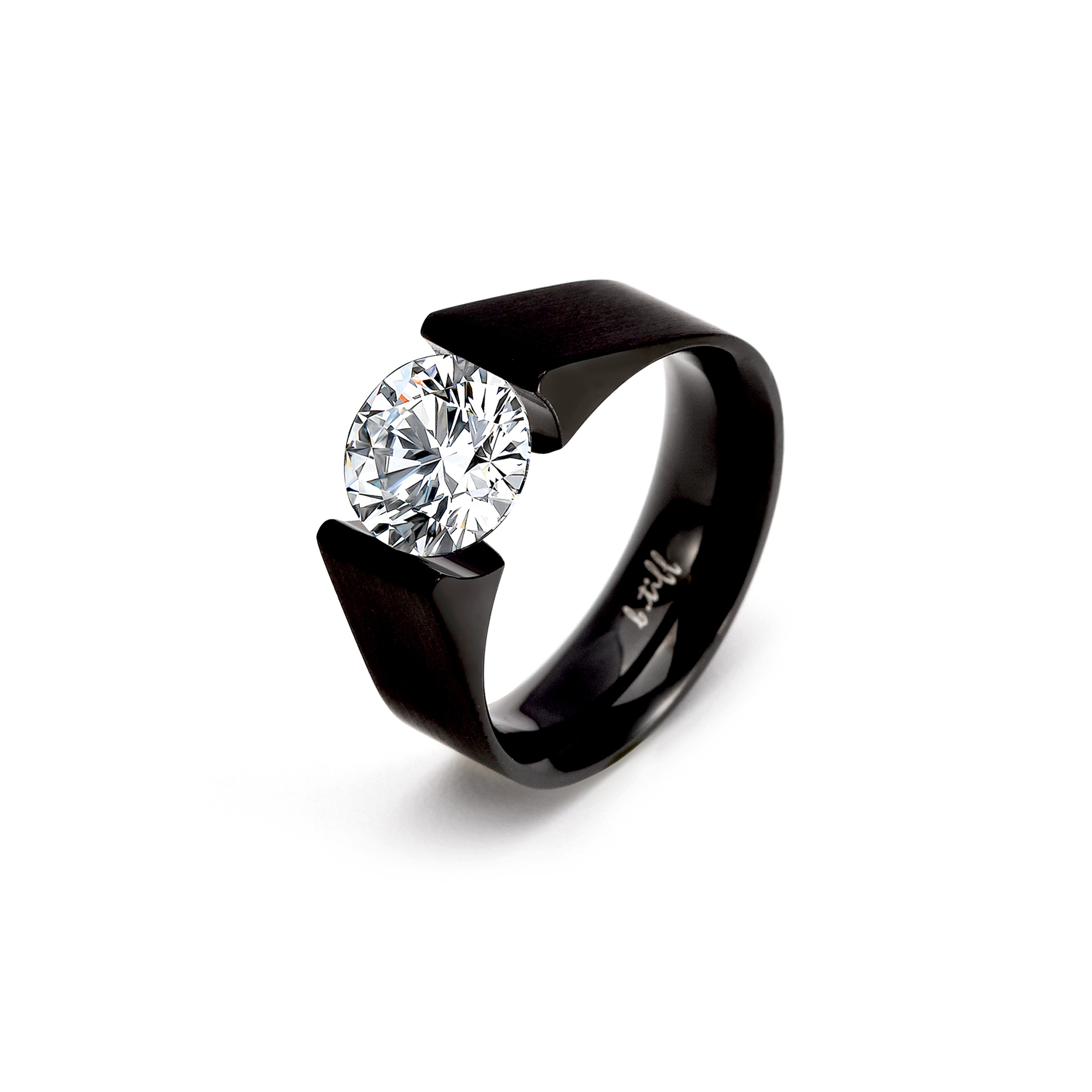 RG093MB B.Tiff 2 ct Moissanite Round Black Solitaire Engagement Ring