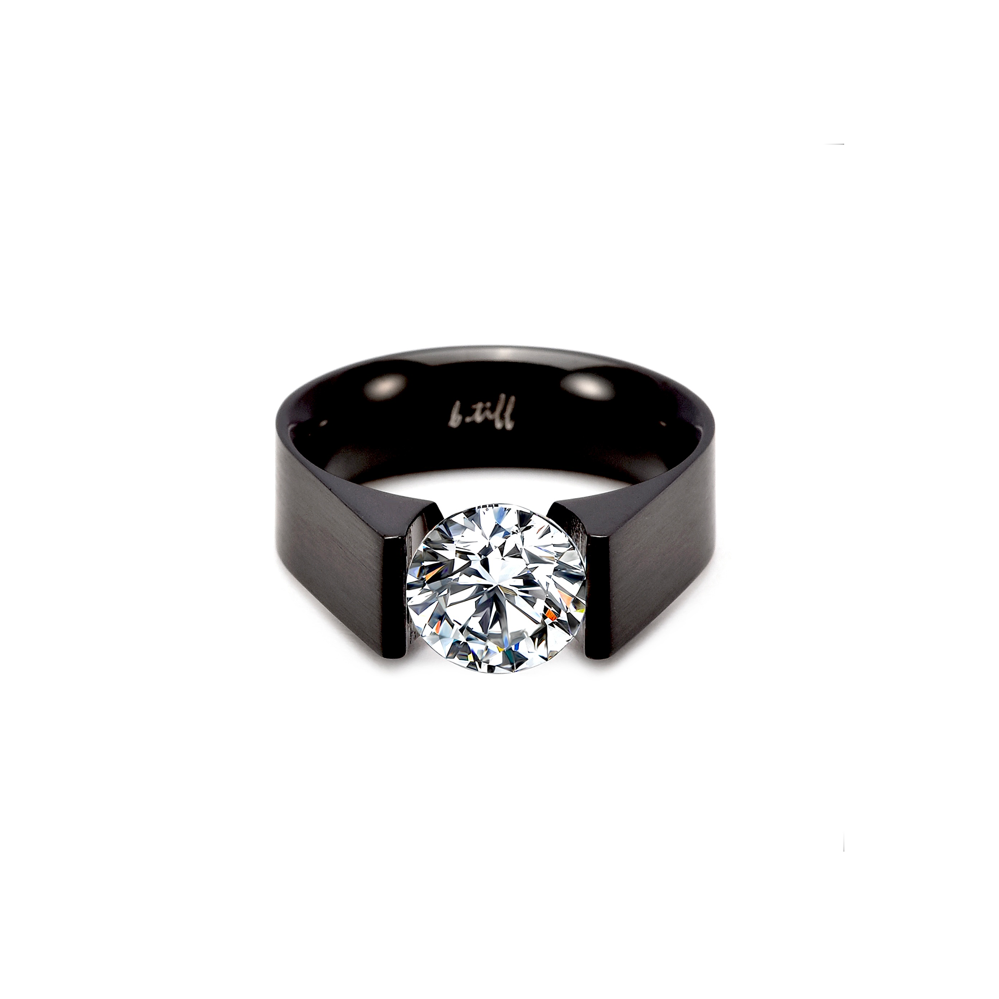 RG093MB B.Tiff 2 ct Moissanite Round Black Solitaire Engagement Ring