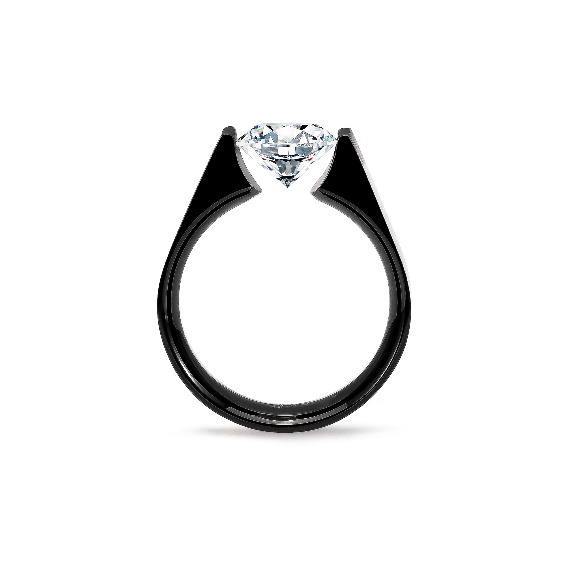 RG093MB B.Tiff 2 ct Moissanite Round Black Solitaire Engagement Ring