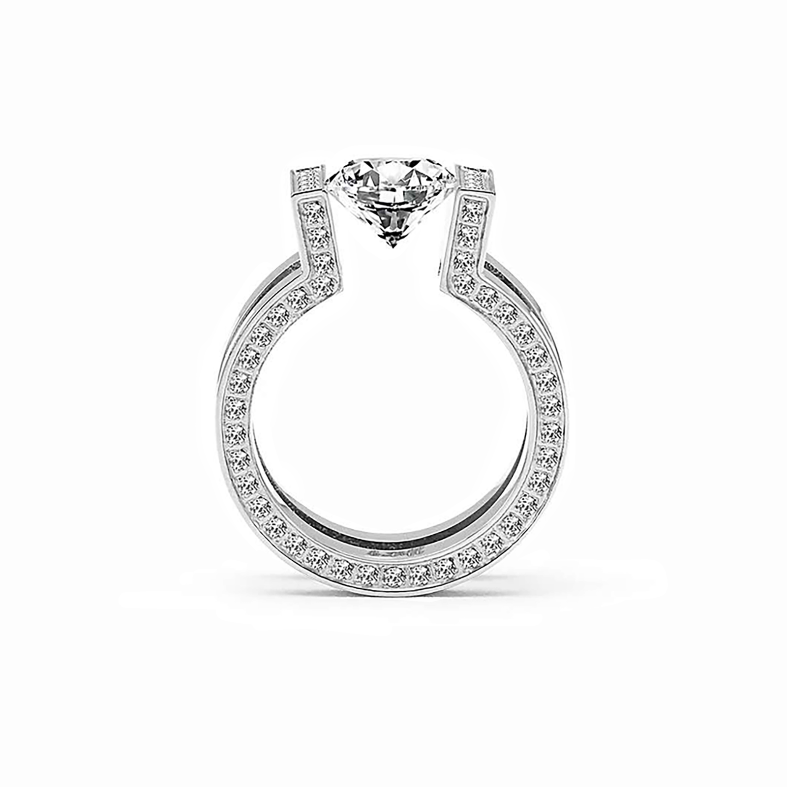 RG108W-111W B.Tiff 2 ct Round Solitaire Interlocking Engagement Ring & Eternity Band Set