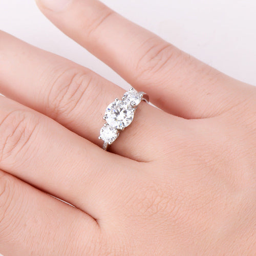 3 Carat 3-Stone Round Brilliant Round Cut Sparkala™ Platinum-Plated 925 Sterling Silver Ring