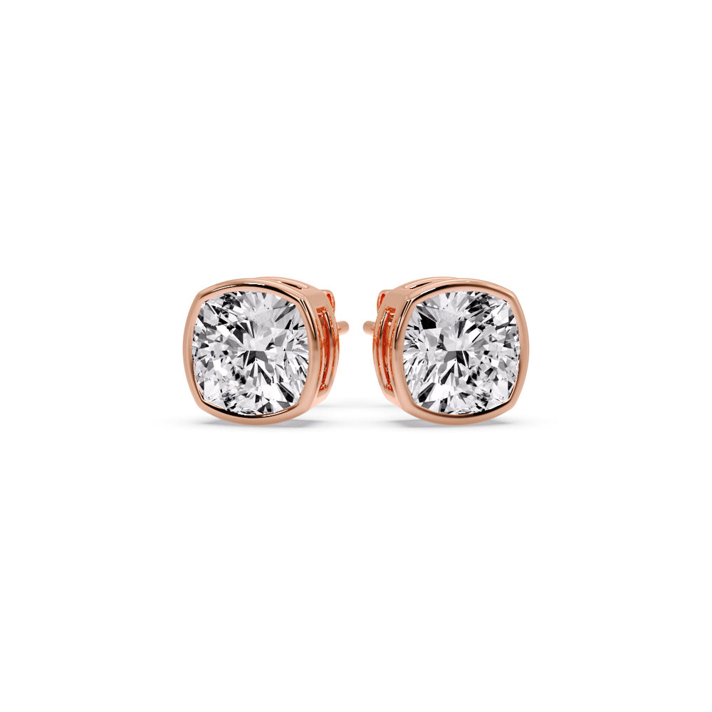 Bezel Set Cushion Diamond Stud Earrings
