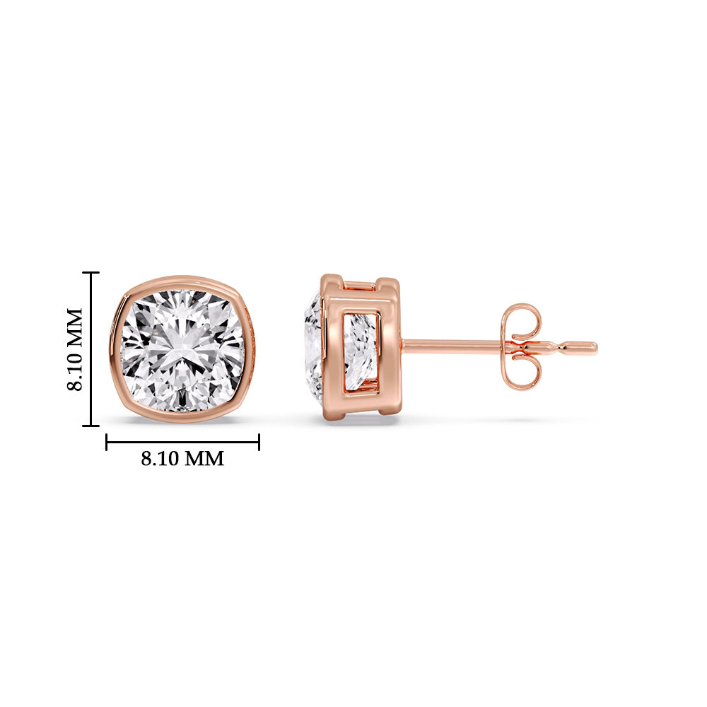 Bezel Set Cushion Diamond Stud Earrings