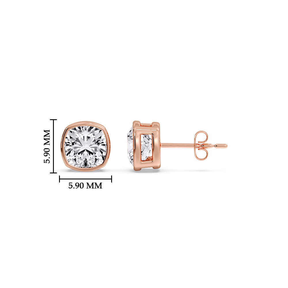 Bezel Set Cushion Diamond Stud Earrings