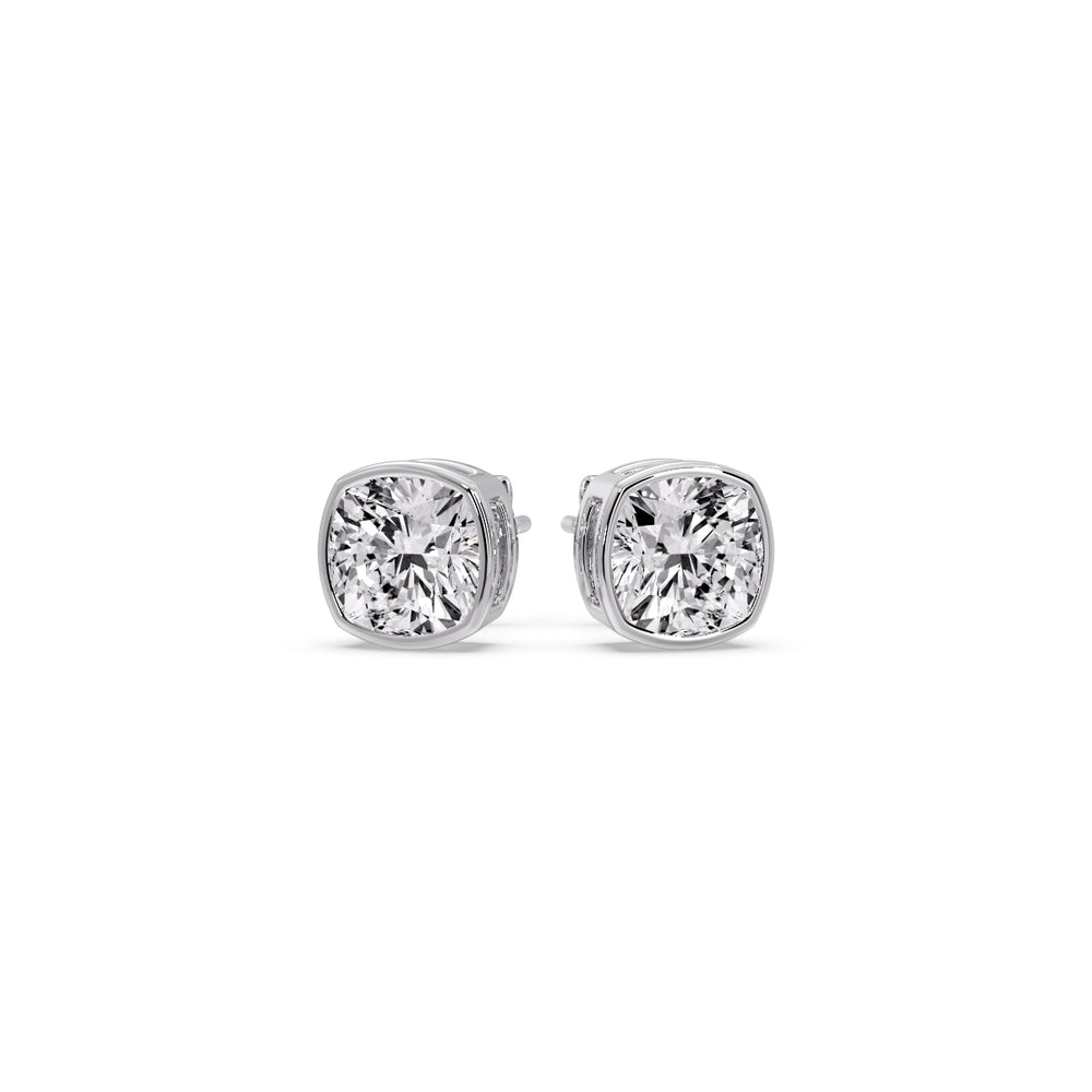 Bezel Set Cushion Diamond Stud Earrings