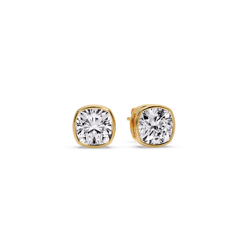 Bezel Set Cushion Diamond Stud Earrings