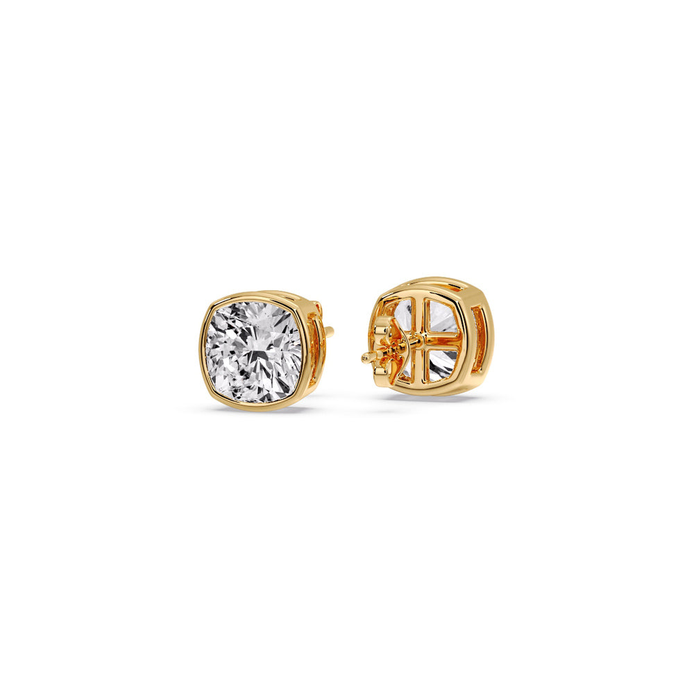 Bezel Set Cushion Diamond Stud Earrings