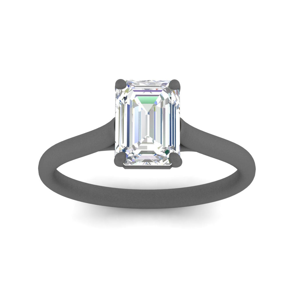 Cathedral Flat Band Emerald Cut Solitaire Engagement Ring