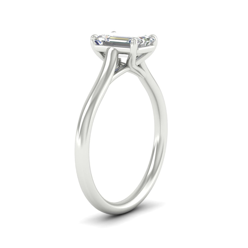Cathedral Flat Band Emerald Cut Solitaire Engagement Ring