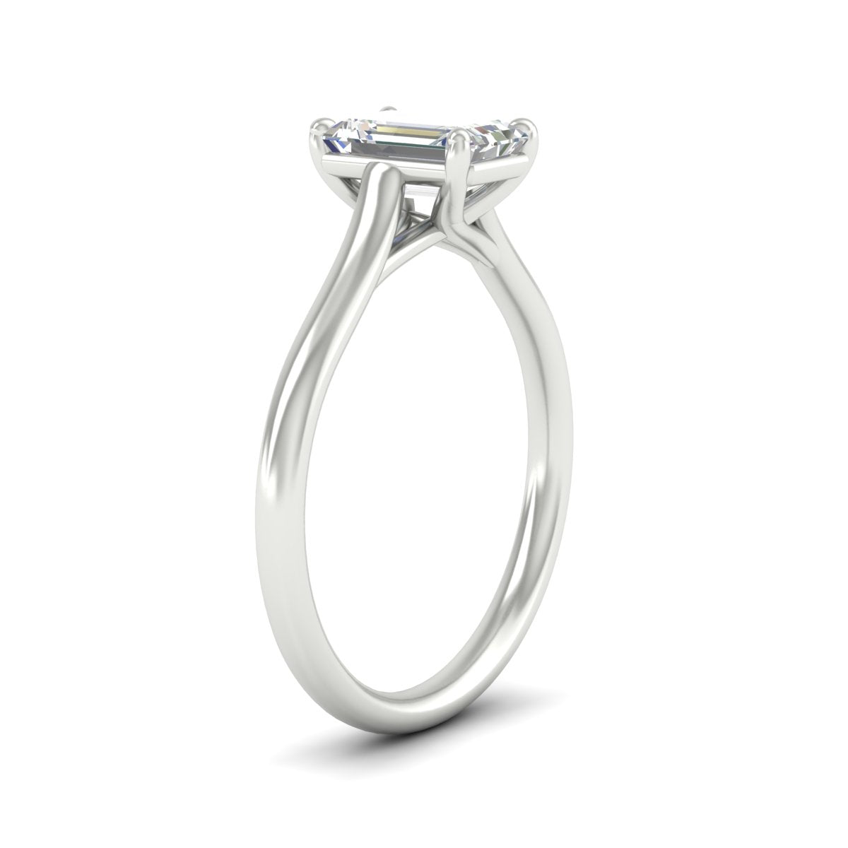 Cathedral Flat Band Emerald Cut Solitaire Engagement Ring