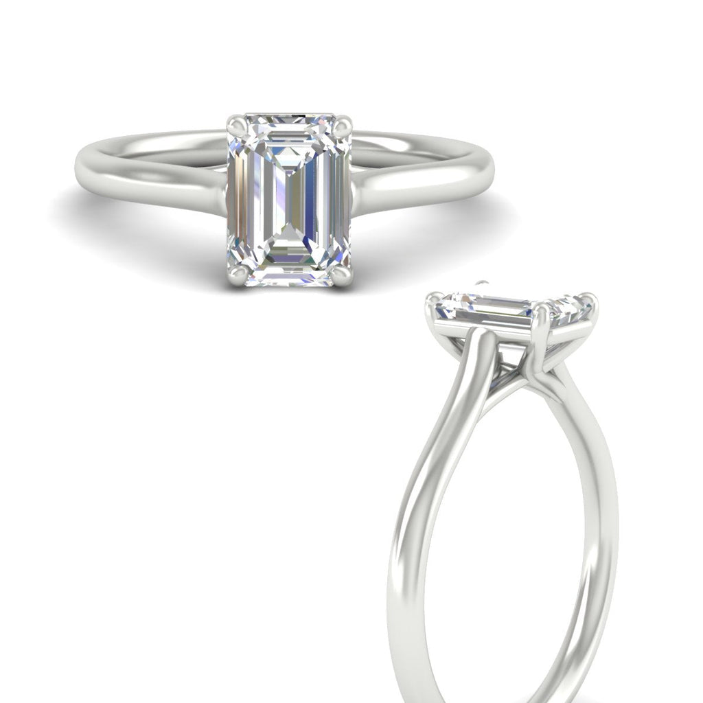 Cathedral Flat Band Emerald Cut Solitaire Engagement Ring
