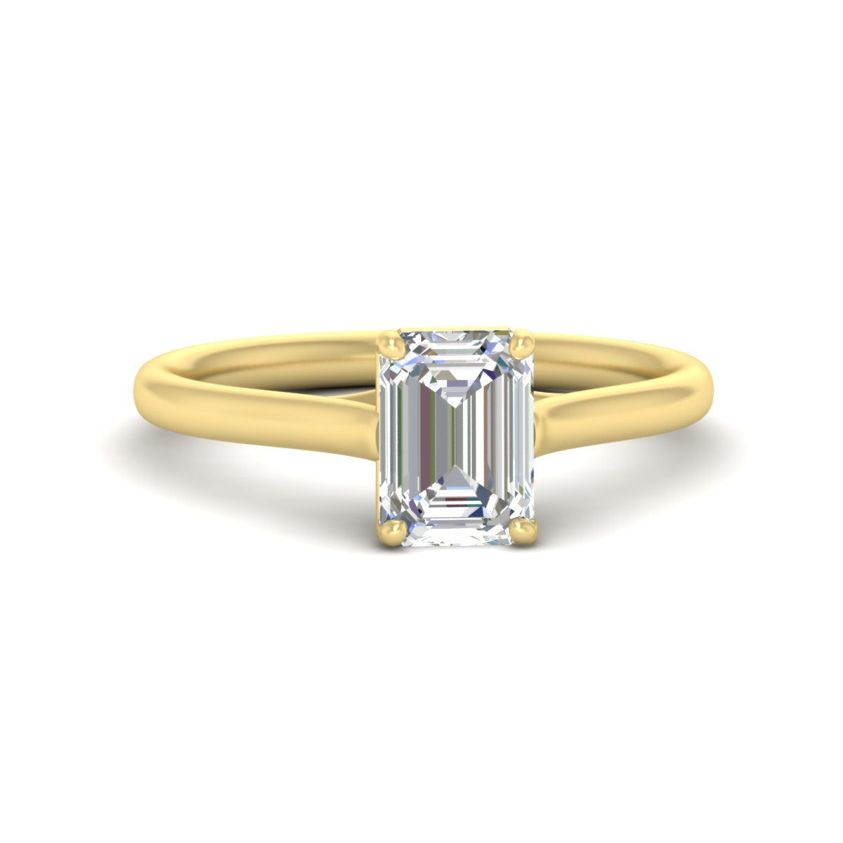 Cathedral Flat Band Emerald Cut Solitaire Engagement Ring