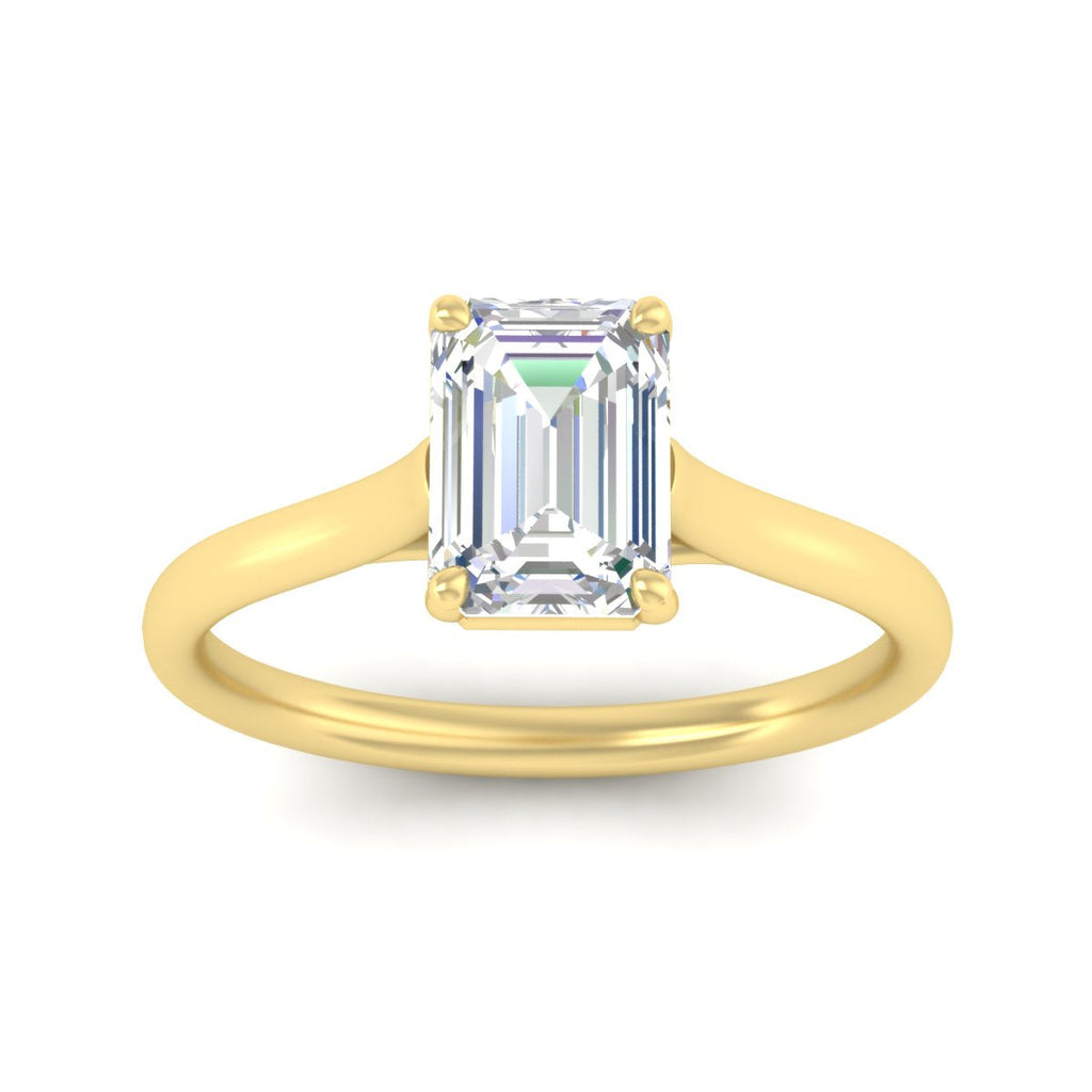 Cathedral Flat Band Emerald Cut Solitaire Engagement Ring