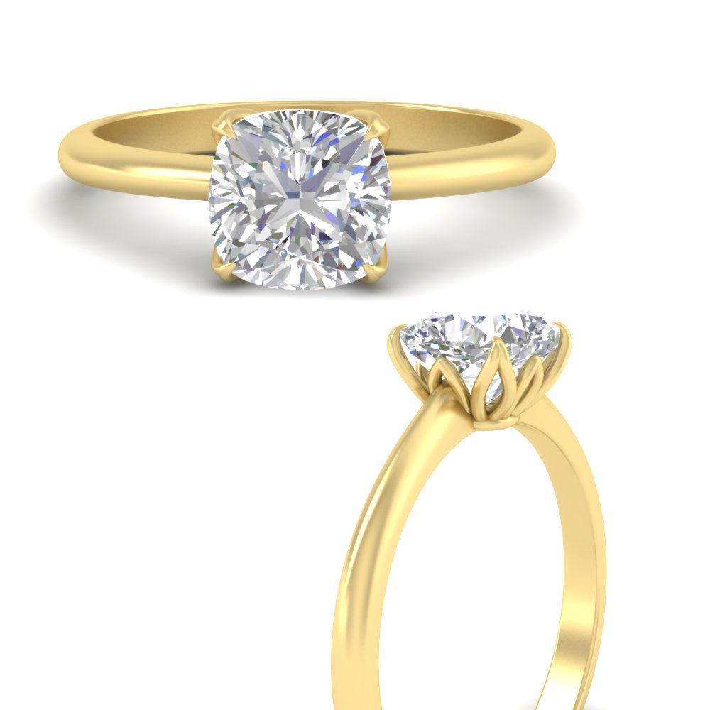 Floral Head Cushion Solitaire Cathedral Ring