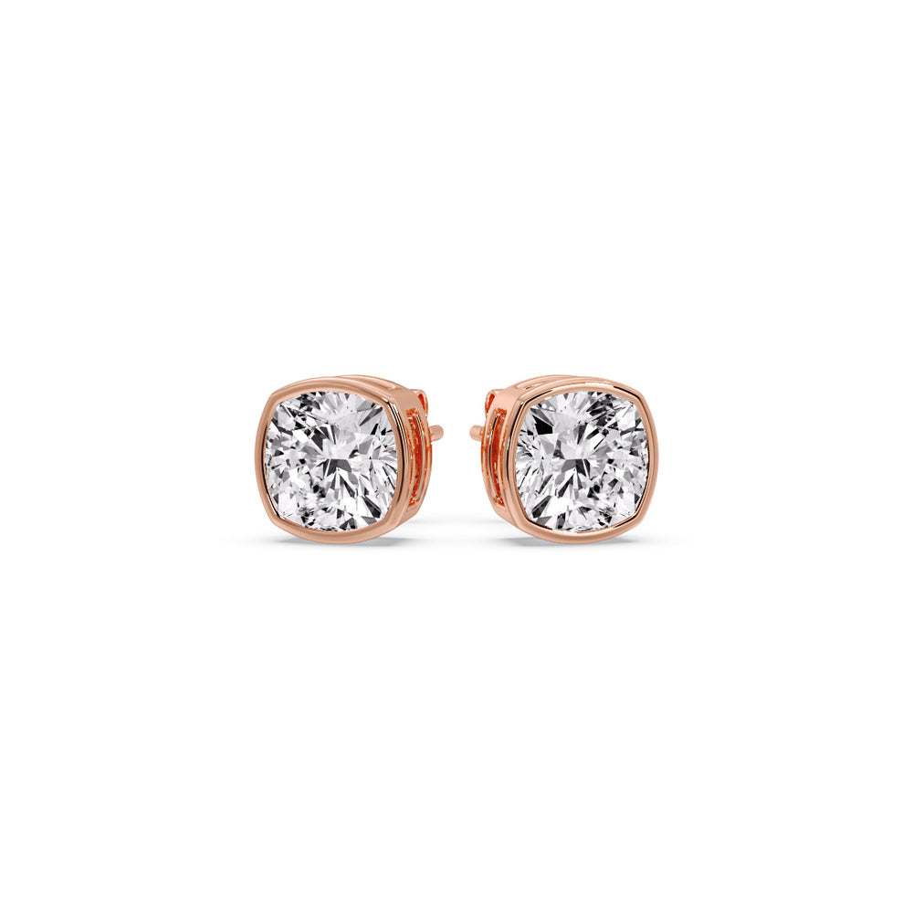 Bezel Set Cushion Diamond Stud Earrings
