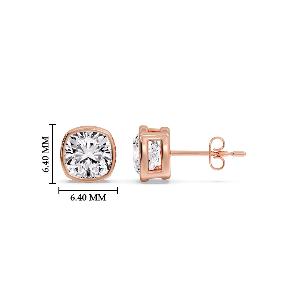 Bezel Set Cushion Diamond Stud Earrings