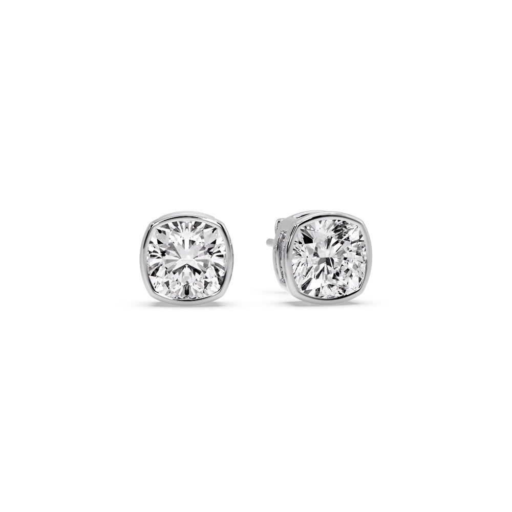 Bezel Set Cushion Diamond Stud Earrings