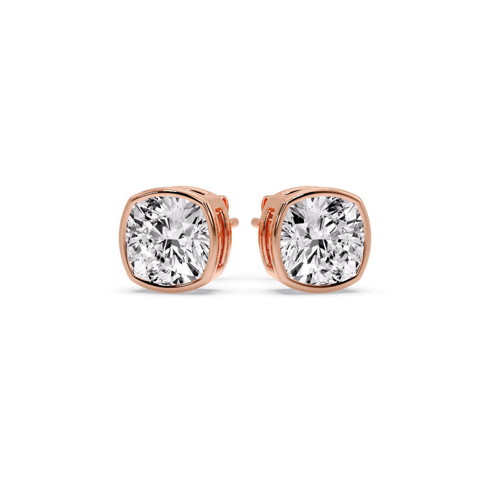 Bezel Set Cushion Diamond Stud Earrings