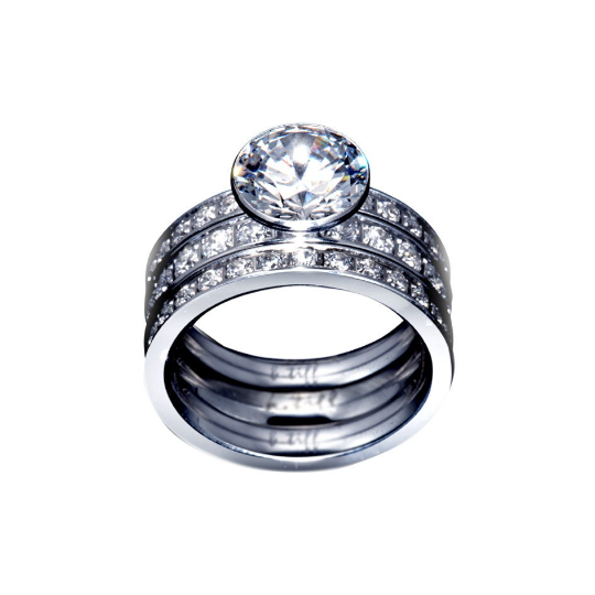 B.Tiff 2 ct Solitaire Pave Engagement Ring & Eternity Bands Set