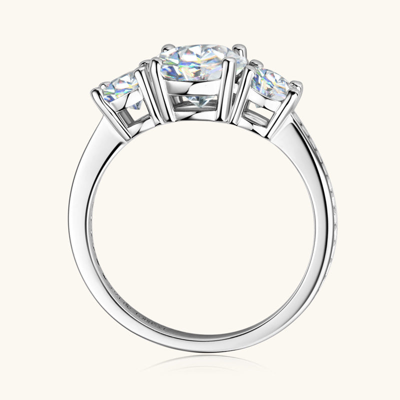 3 Carat 3-Stone Round Brilliant Round Cut Sparkala™ Platinum-Plated 925 Sterling Silver Ring