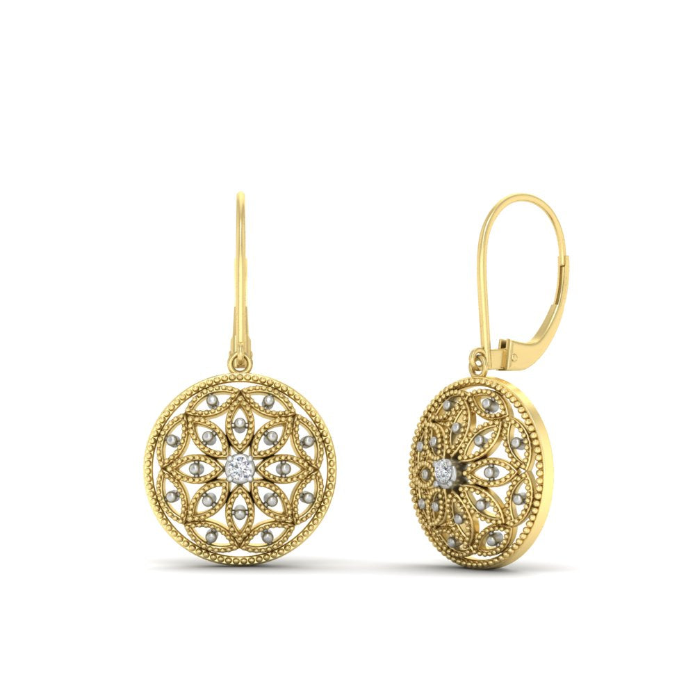 Filigree Circle Drop Lever Back Earring