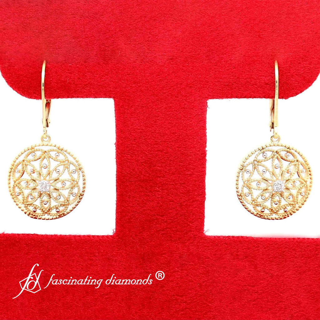 Filigree Circle Drop Lever Back Earring