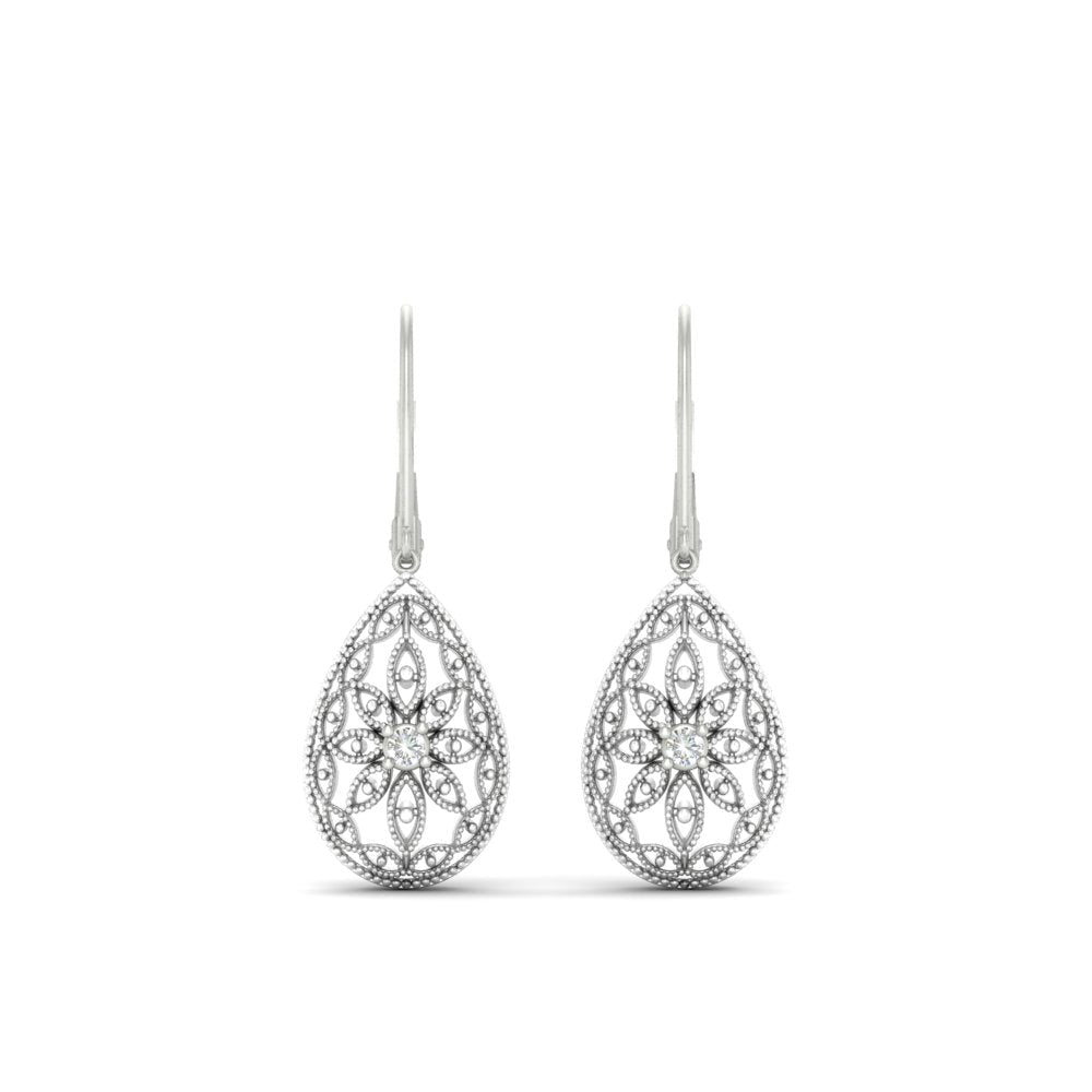 Filigree Diamond Openwork Teardrop Earrings