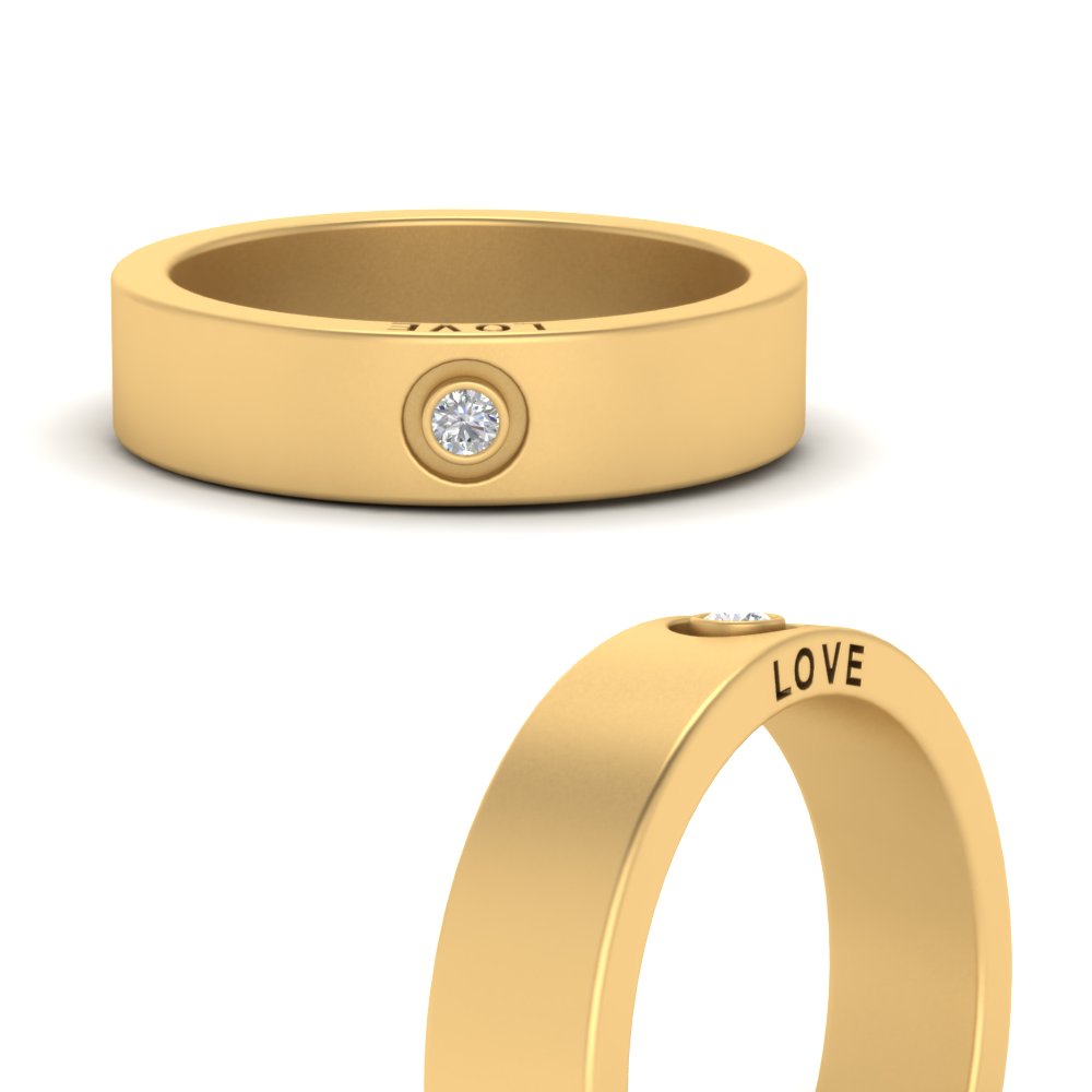 Flat Single Stone Mens Band Engraved