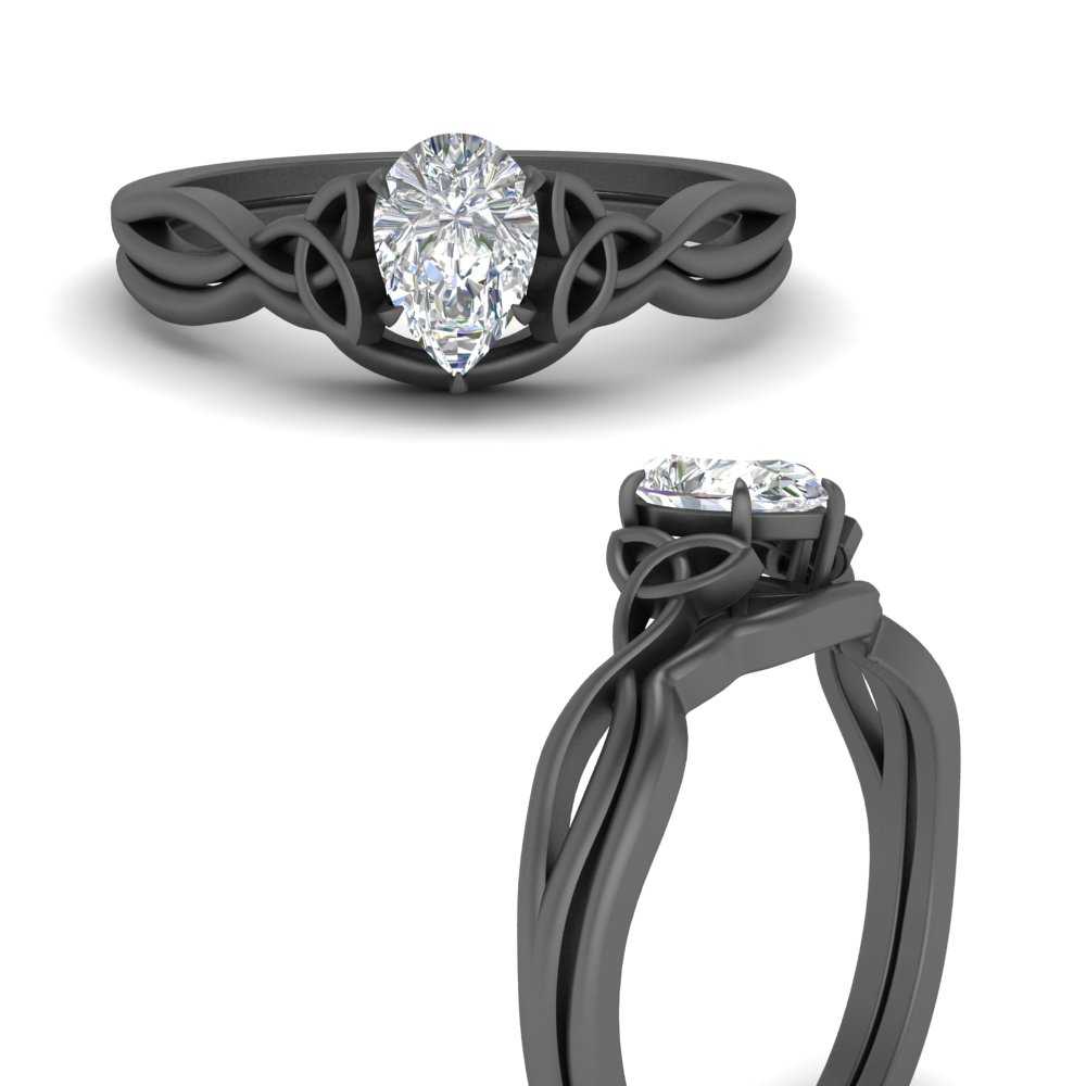Pear Shaped Infinity Celtic Solitaire Wedding Set