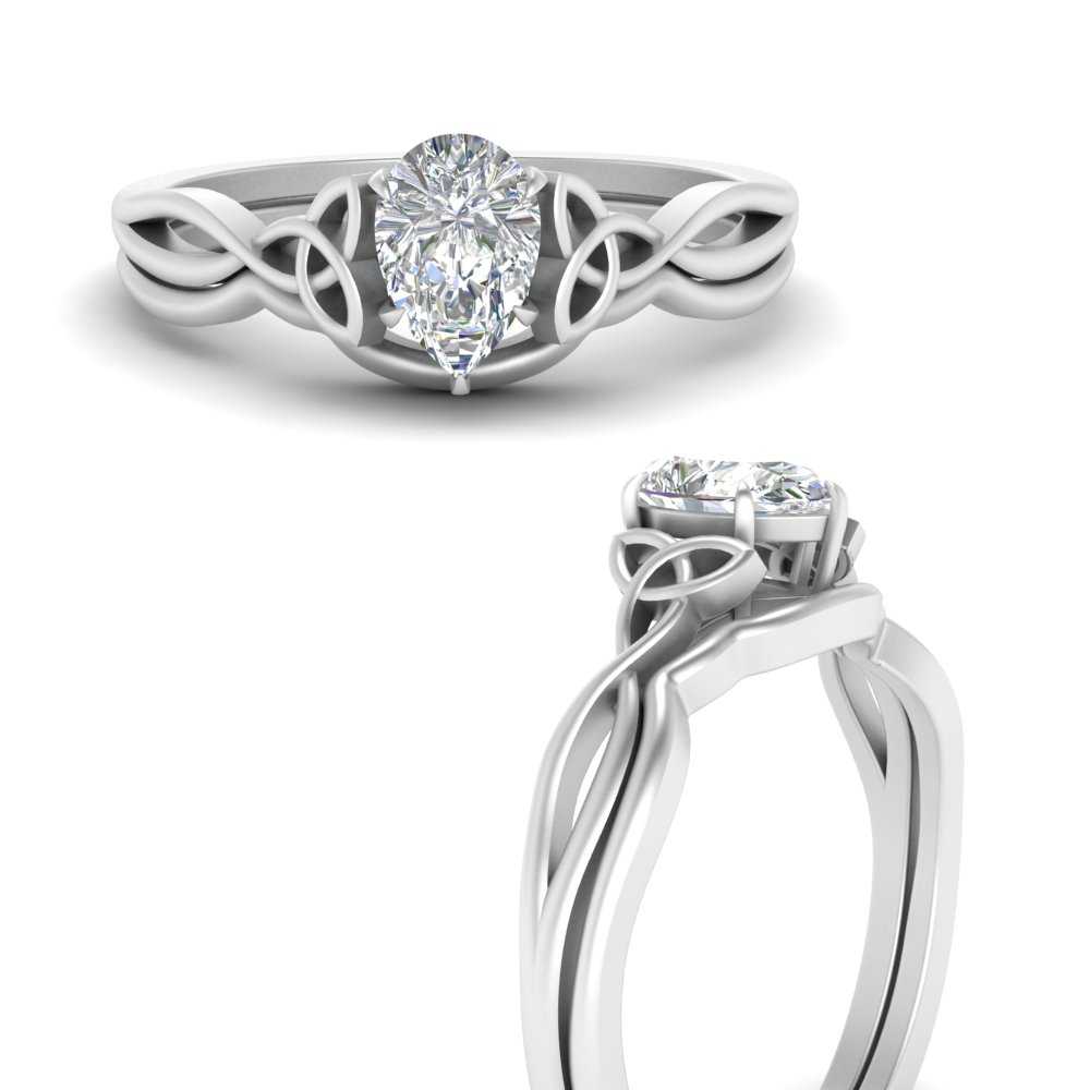 Pear Shaped Infinity Celtic Solitaire Wedding Set
