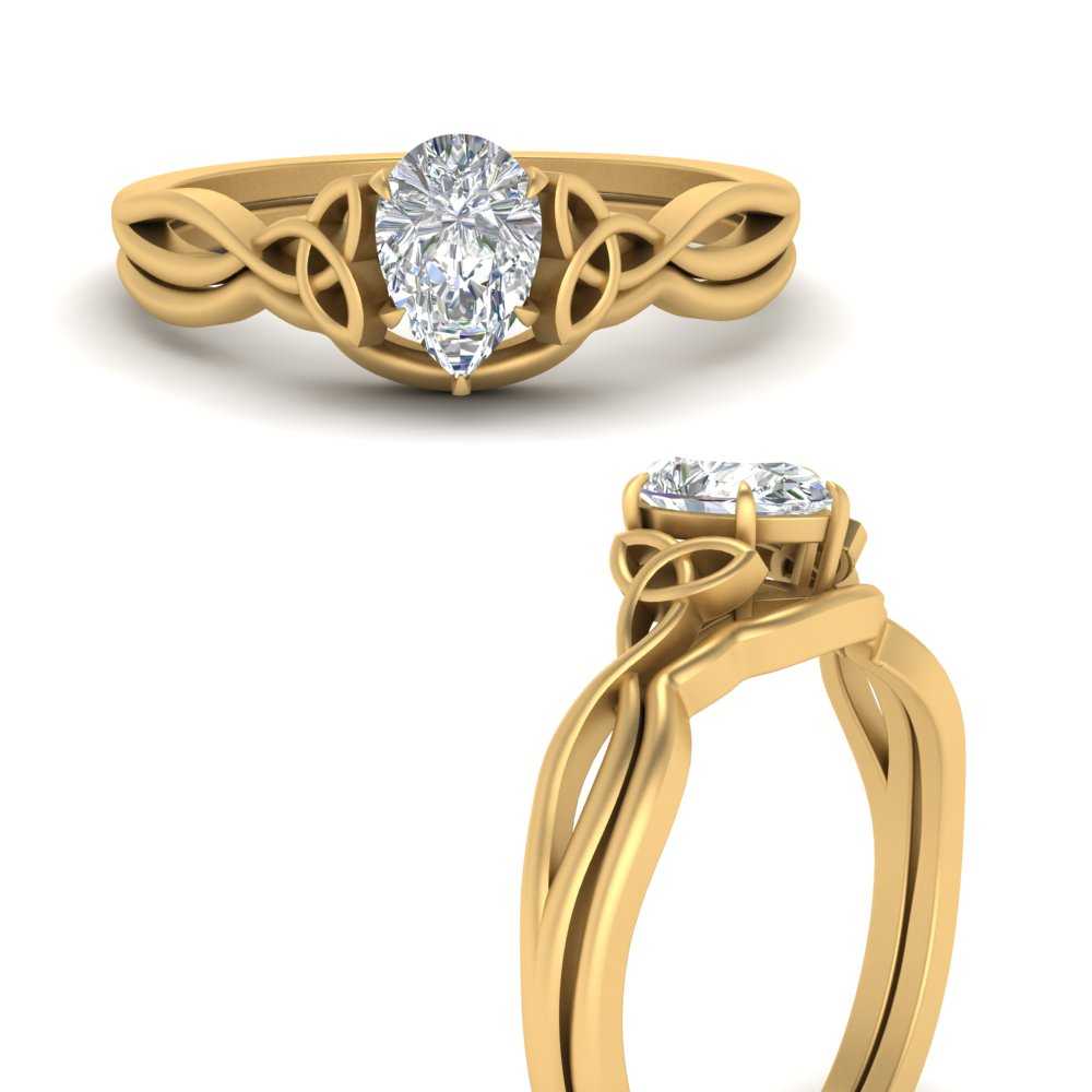 Pear Shaped Infinity Celtic Solitaire Wedding Set