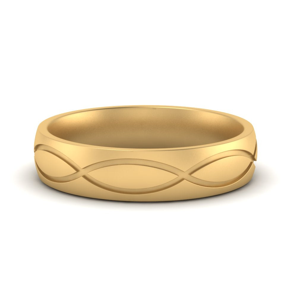 Infinity Grooved Mens Gold Ring