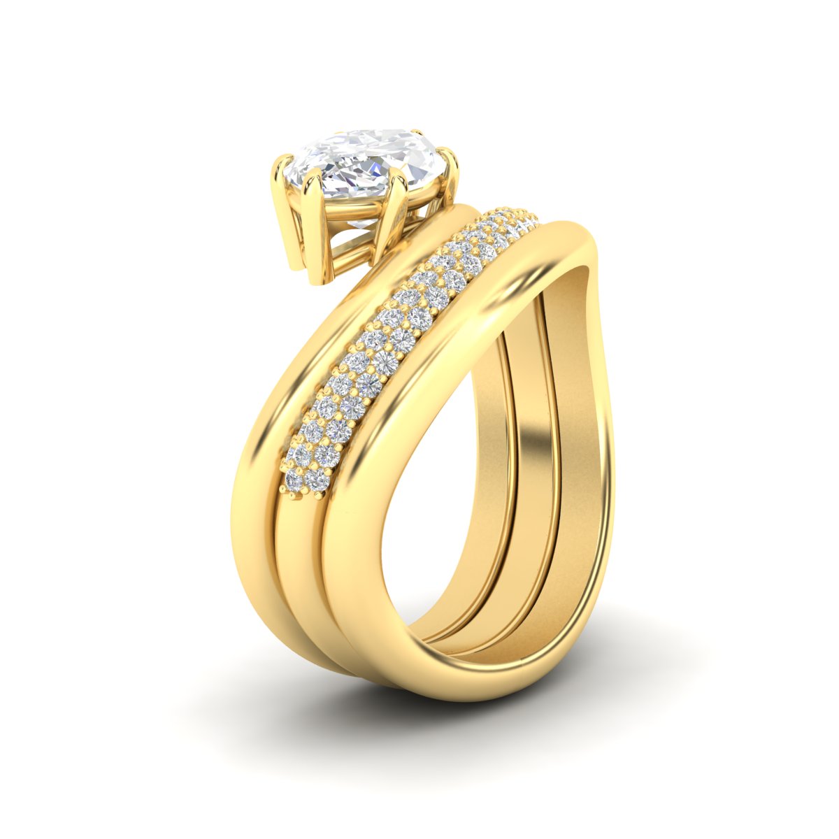 Dual Bands with Wave Solitaire Ring
