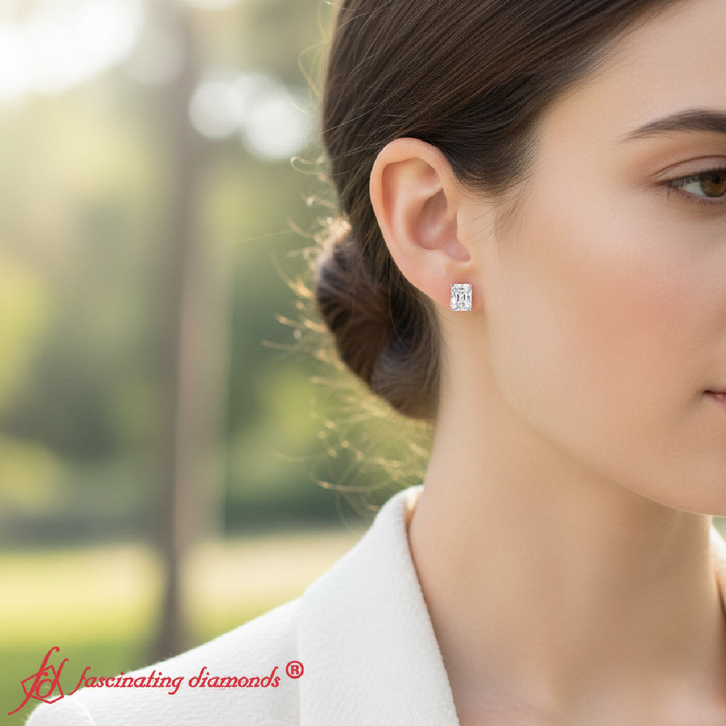 Radiant Diamond Basket Stud Earring