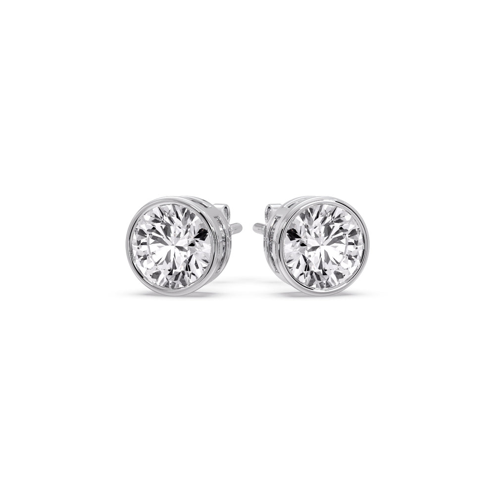 Round Cut Stud Bezel Set Earring