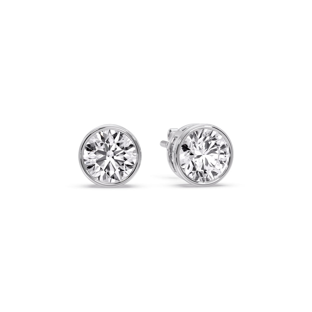 Round Cut Stud Bezel Set Earring