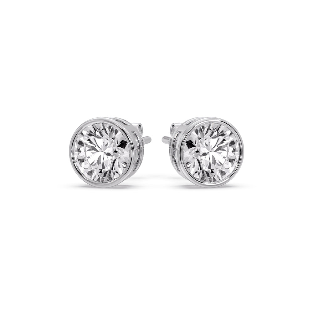Round Cut Stud Bezel Set Earring