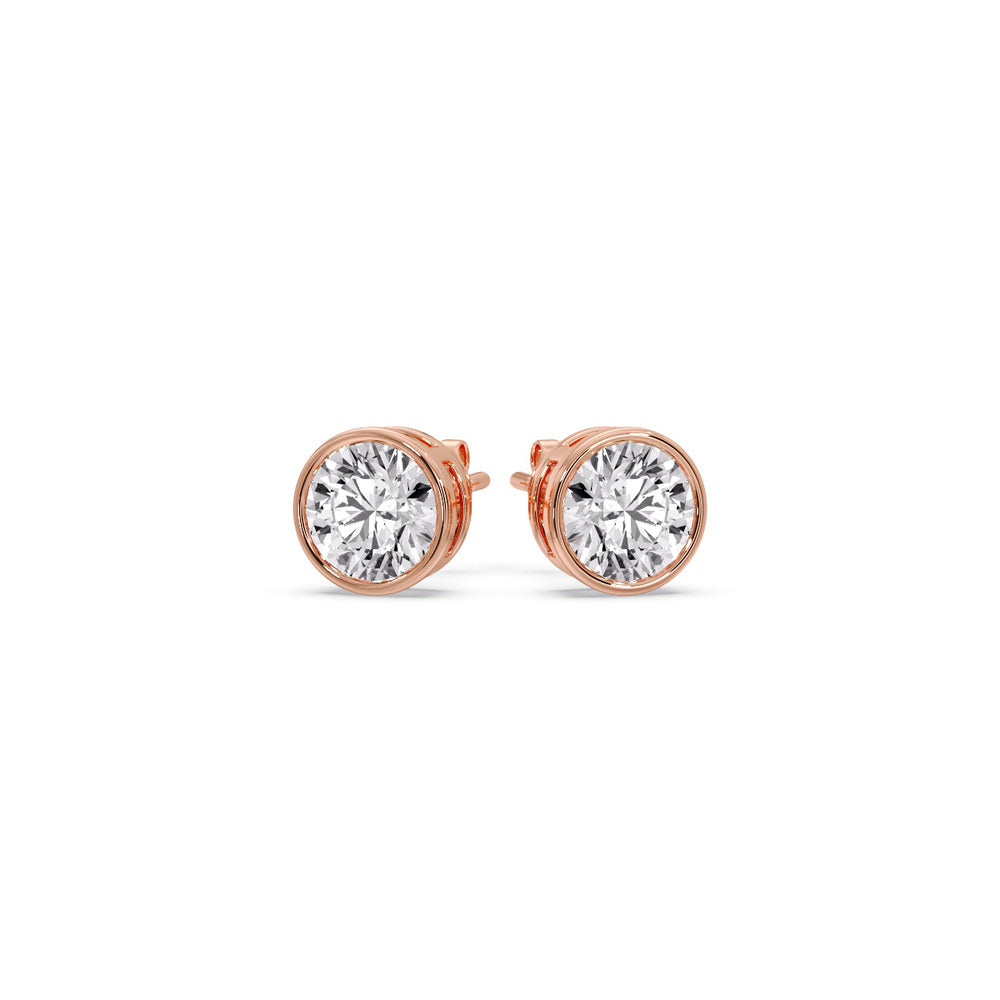 Round Cut Stud Bezel Set Earring