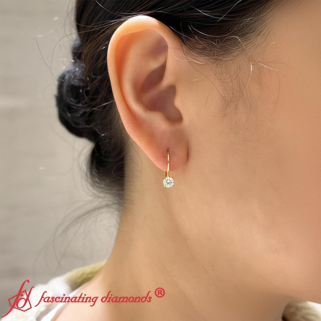 Small Round Diamond Studs Lever Back Earring