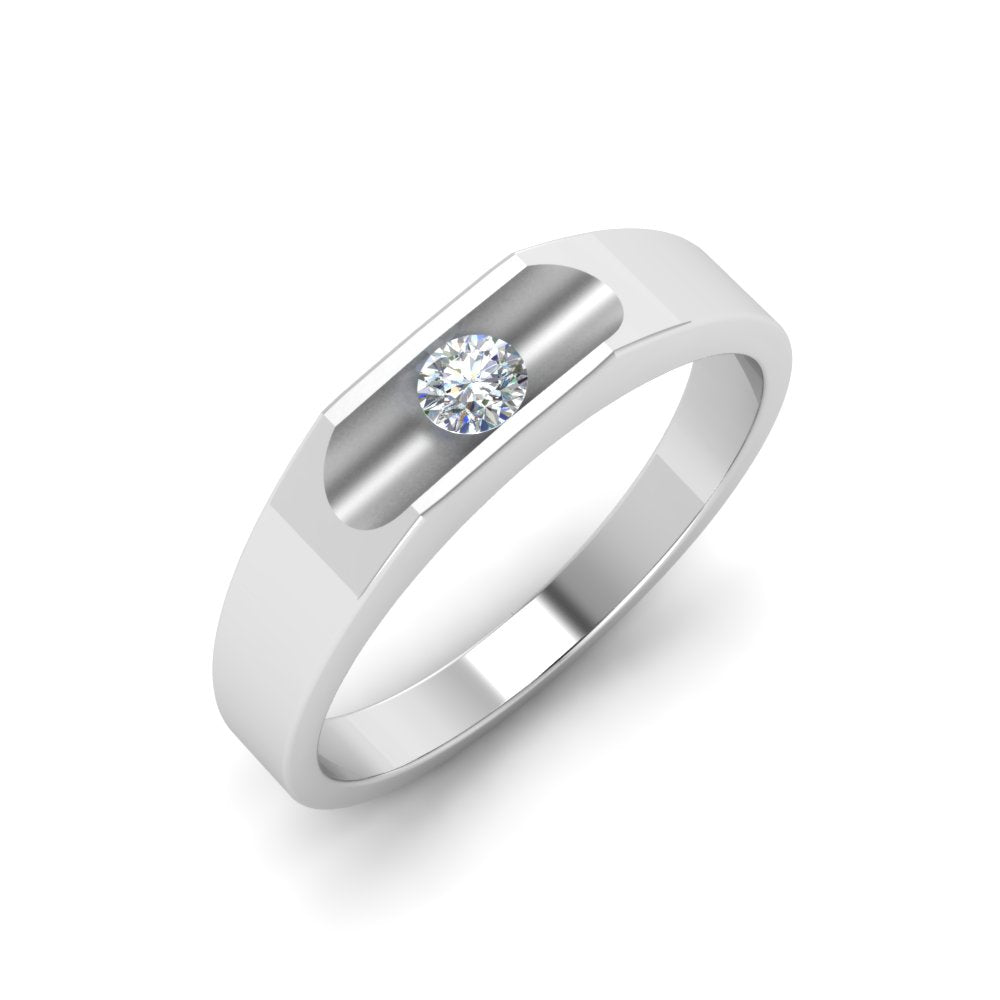 Half Bezel Solitaire Mens Diamond Ring