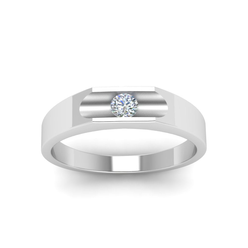 Half Bezel Solitaire Mens Diamond Ring