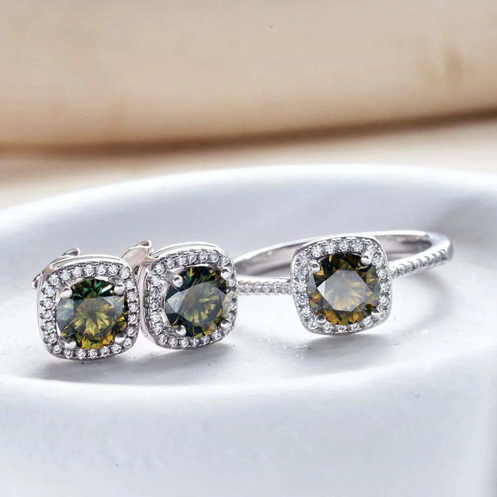 Sterling Silver 3-Piece Moissanite Jewelry Set 1ct Necklace Ring Earrings