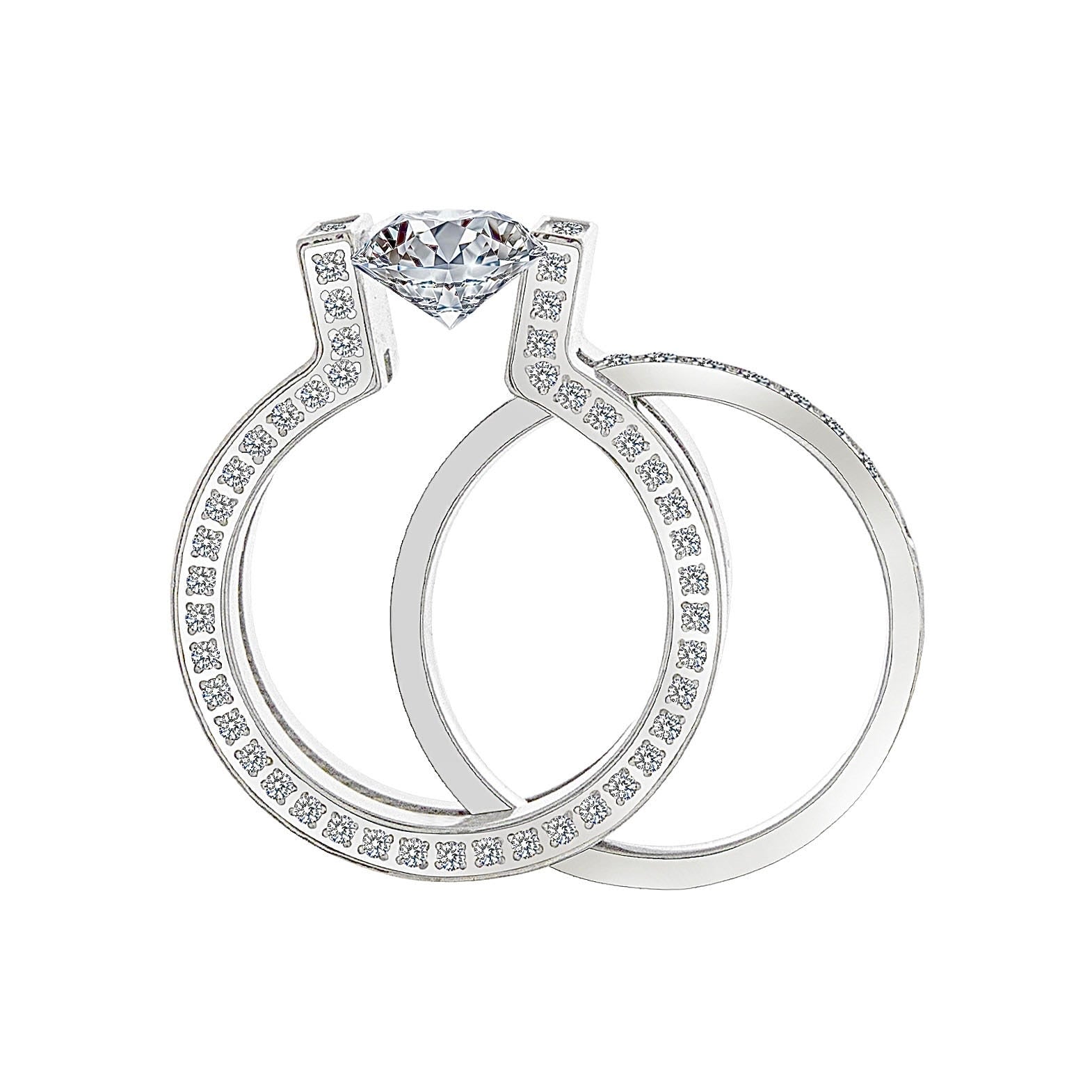 RG108W-111W B.Tiff 2 ct Round Solitaire Interlocking Engagement Ring & Eternity Band Set