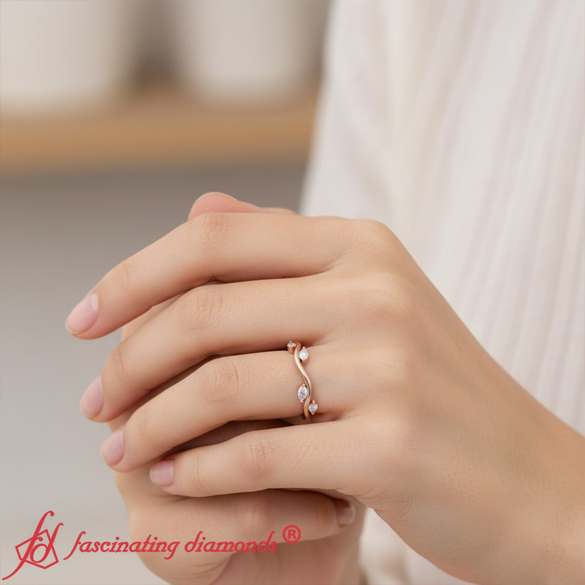 Vine Marquise Simple Wedding Band